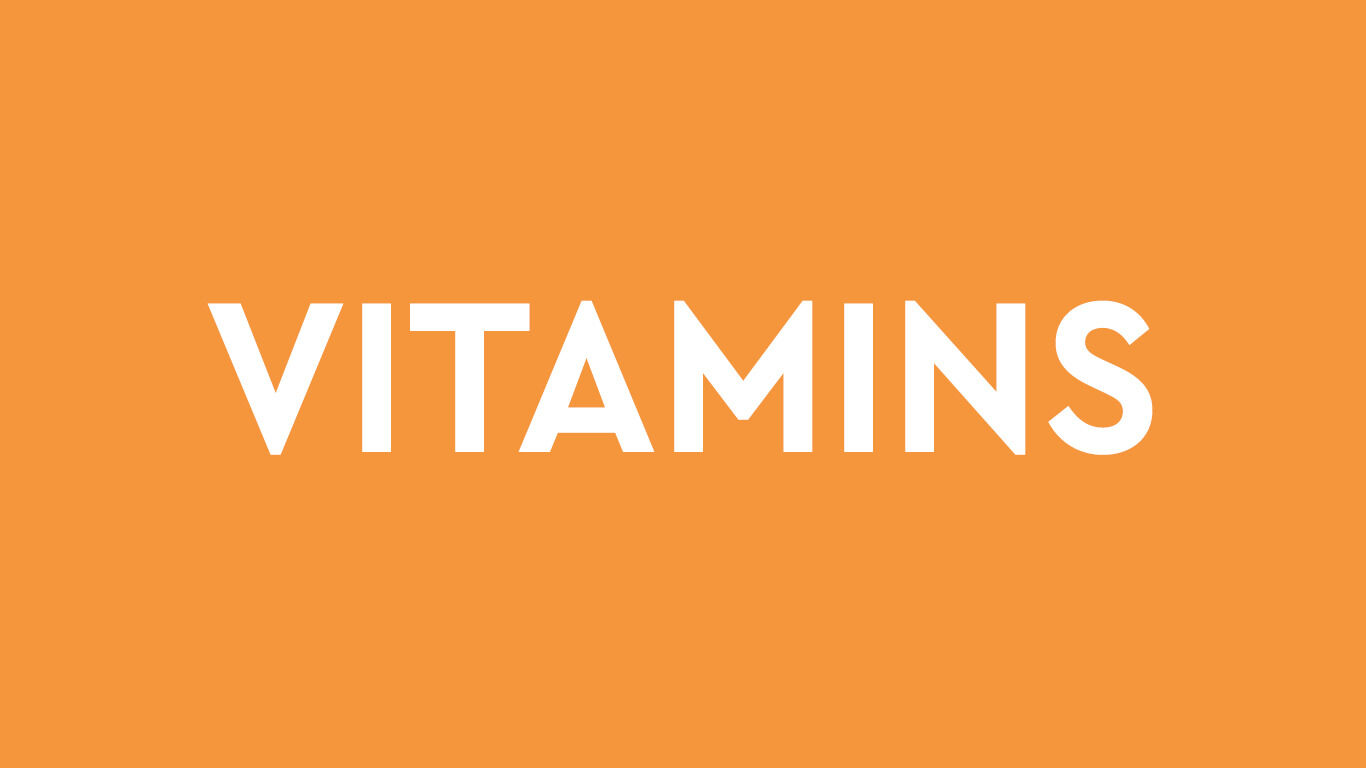 Tekst op gekleurd vlak: Vitaminen